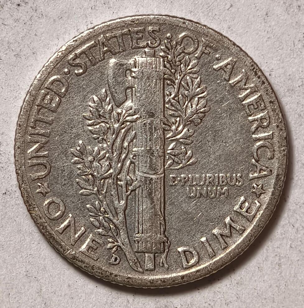 紫瑗钱币——第414期 美国 1940年 D版 墨丘比利 小飞侠 10美分 2.5克 0.9银