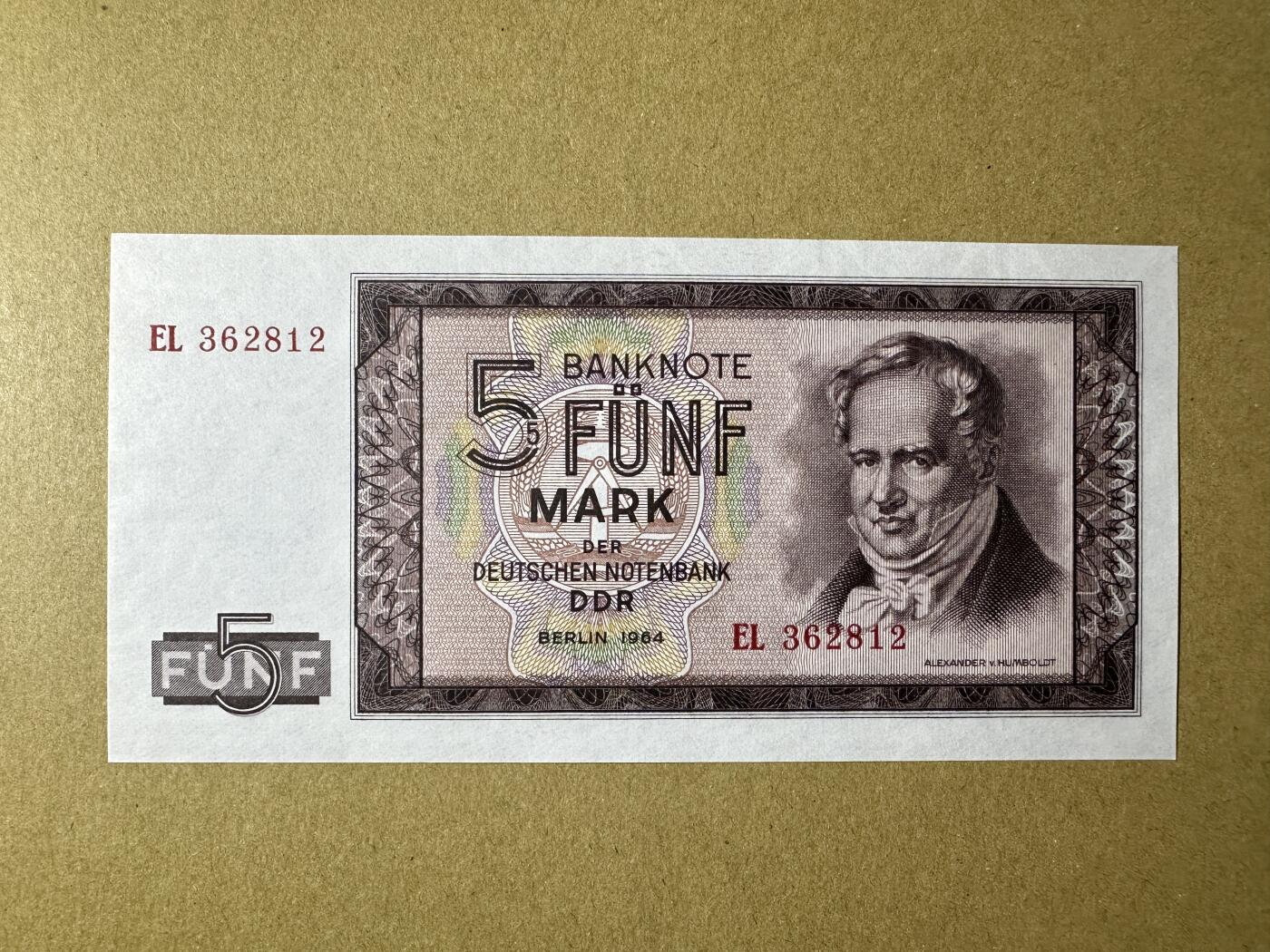 《张总收藏》165期-周日外币超精品 东德5马克 UNC 1964年 德国自然科学家冯·洪堡 无47