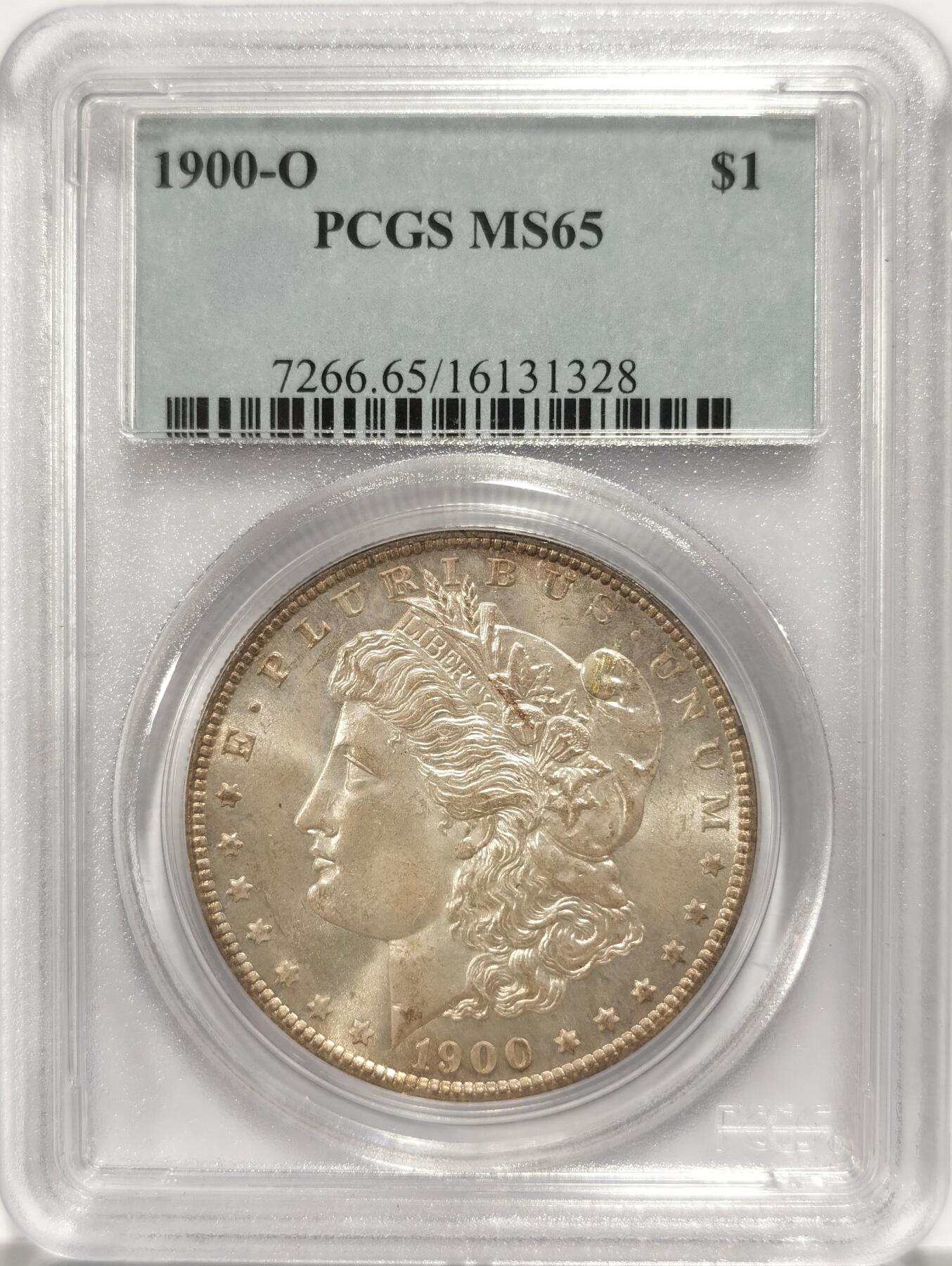 博洋堂“长夏未央”8月精品专场暨第089期（全场包邮） PCGS MS65 美国1900年O版摩根大银币，相对少见年份，淡淡的五彩包浆