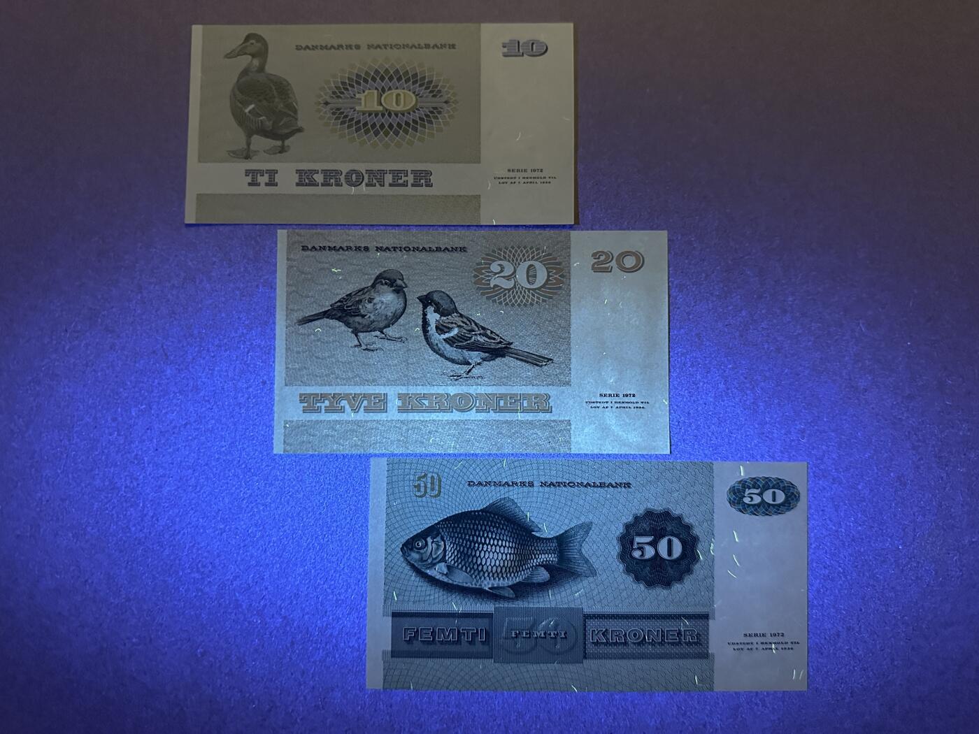 《张总收藏》165期-周日外币超精品 丹麦10、20、50克朗3张 UNC 动物版
