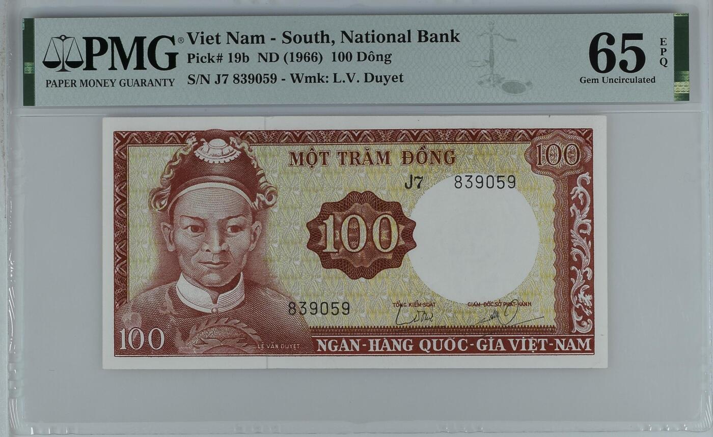 收藏联盟Quantum Auction 第372期拍卖  越南/南越ND (1966)年100盾 PMG65 号码无47 政治家 军事家 宦官黎文悦
