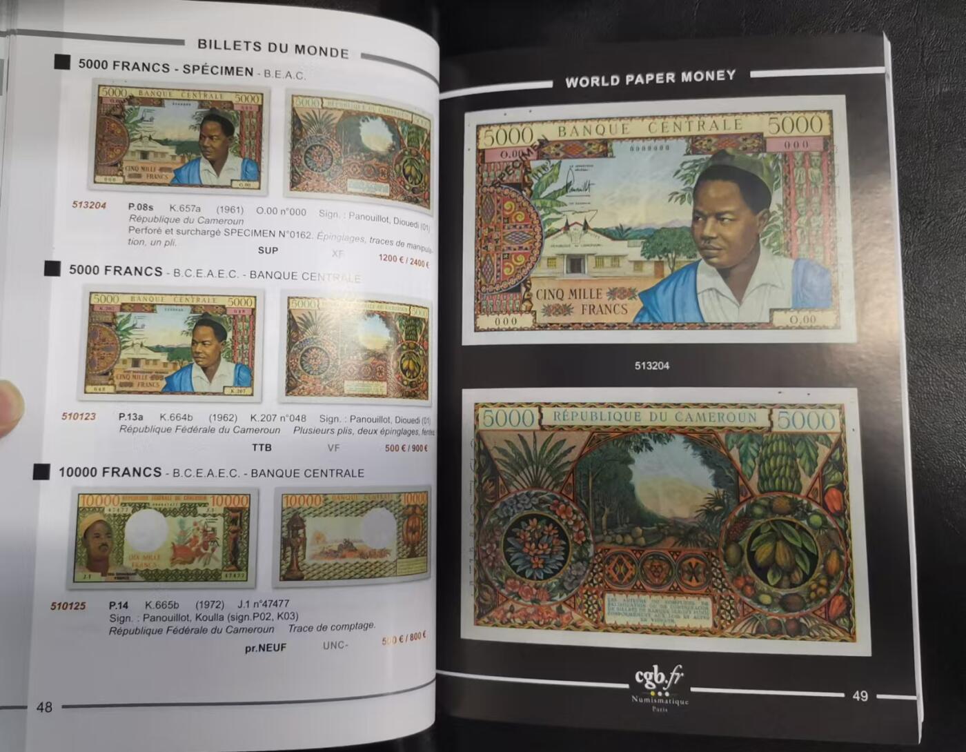 《张总收藏》165期-周日外币超精品 (Live Auction法国cgb.fr印刷，原装进口9成新)法属&世界纸币目录2024年7月最新版