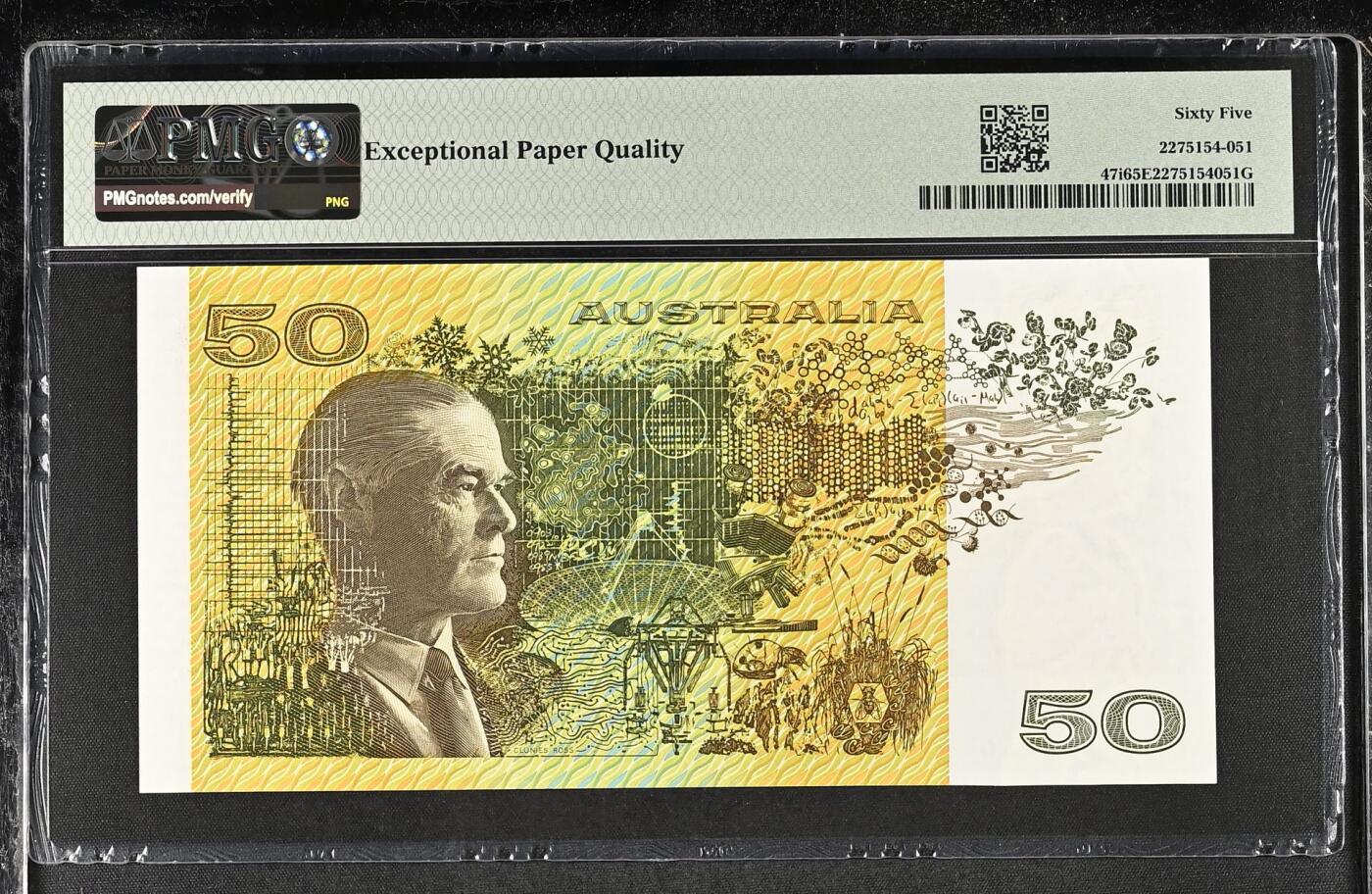 收藏联盟Quantum Auction 第372期拍卖  澳大利亚1994年50元 PMG65  青霉素萃取提纯并投入临床应用者 弗洛里