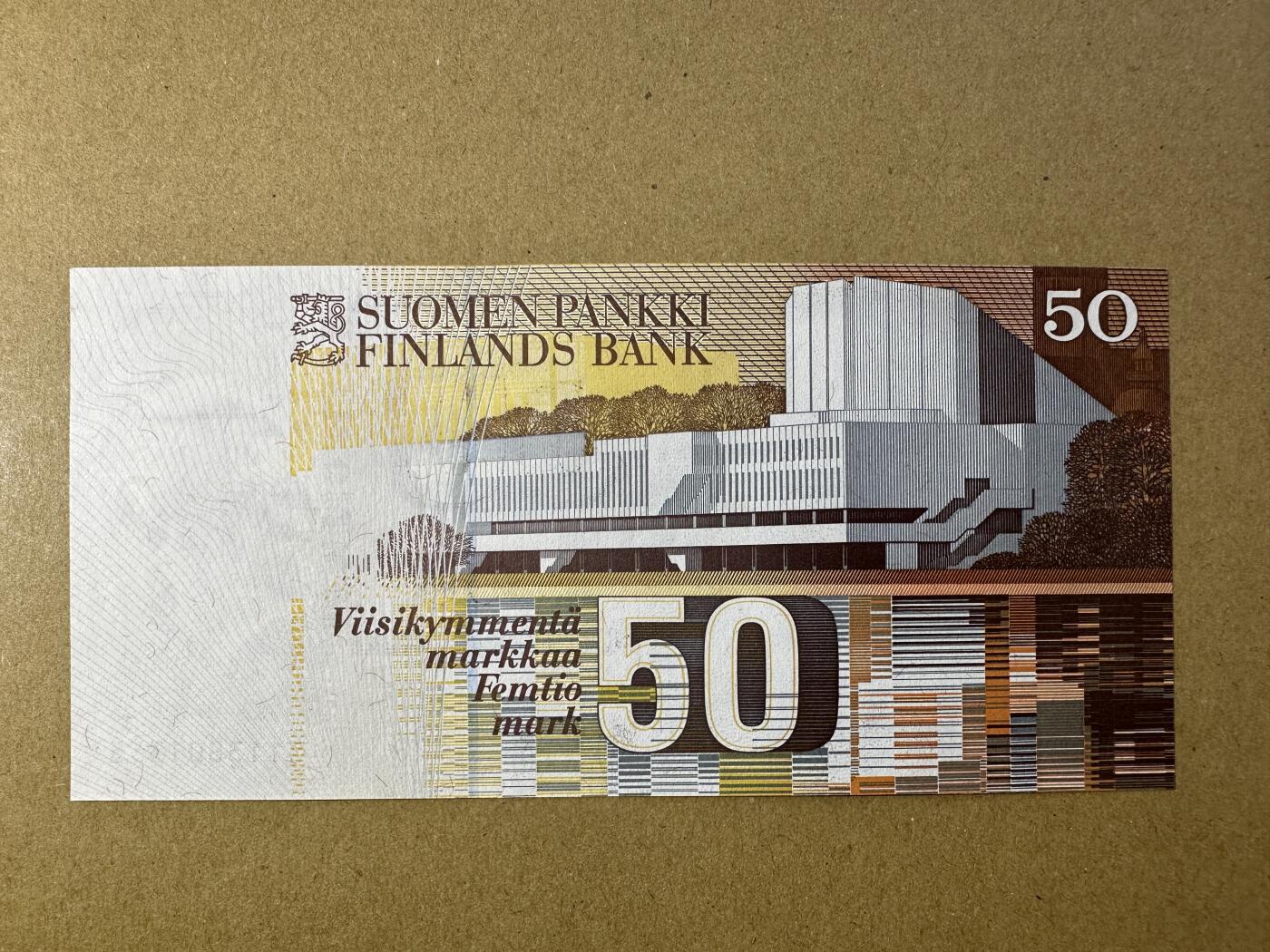 《张总收藏》165期-周日外币超精品 芬兰50马克 UNC 1991年 芬兰建筑师阿尔托 无47双尾