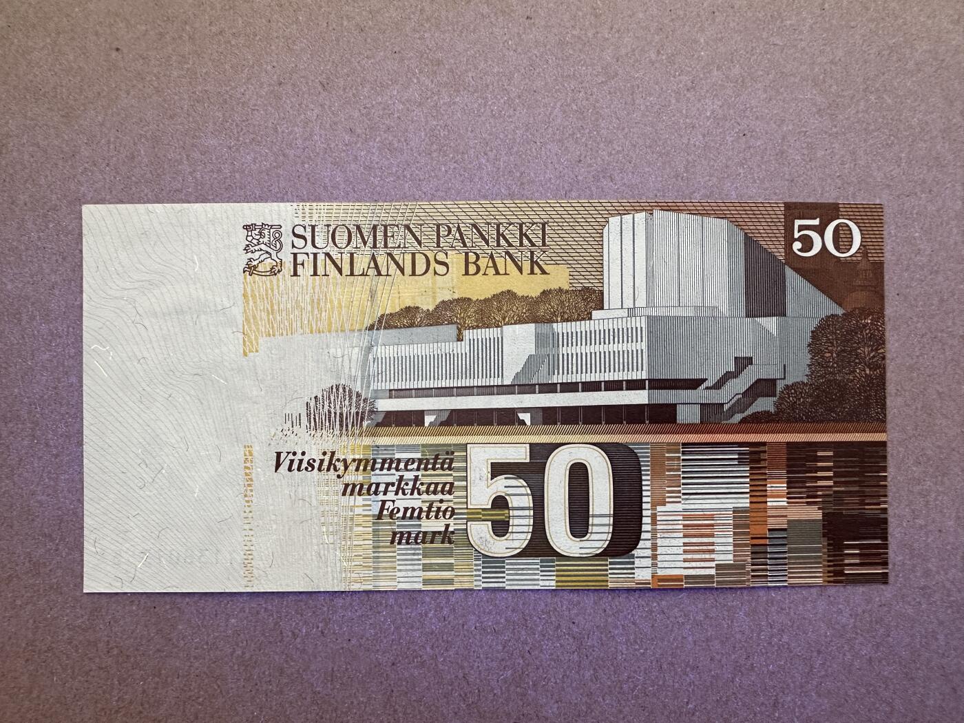 《张总收藏》165期-周日外币超精品 芬兰50马克 UNC 1991年 芬兰建筑师阿尔托 无47双尾