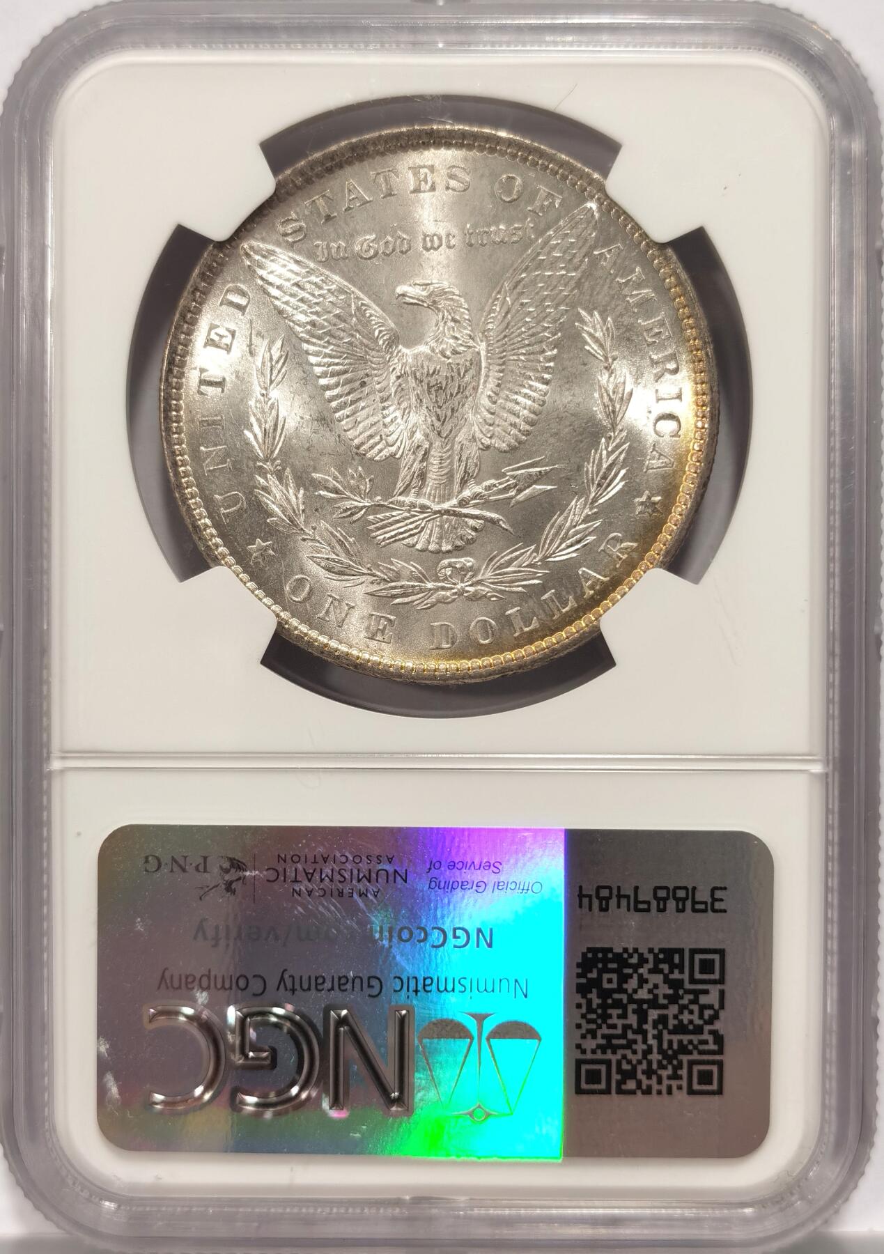 博洋堂“长夏未央”8月精品专场暨第089期（全场包邮） NGC MS64 美国1881年摩根大银币，正面玫瑰彩，卷首状态，颜值很高的一枚