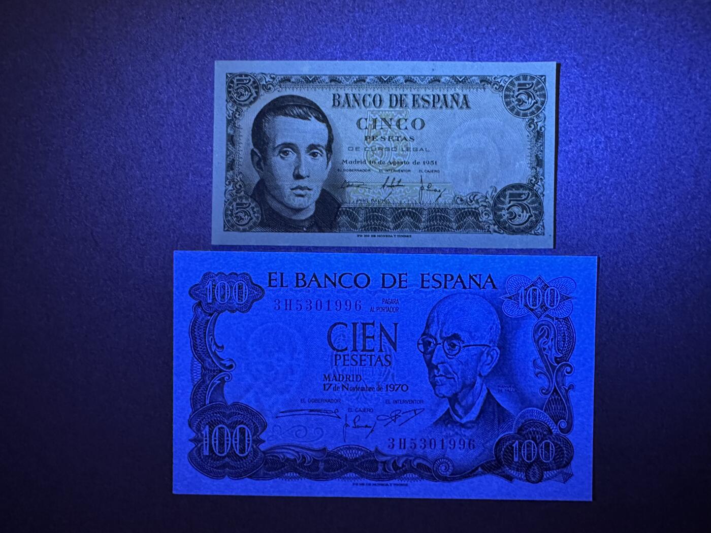 《张总收藏》165期-周日外币超精品 西班牙5、100比塞塔2张 UNC