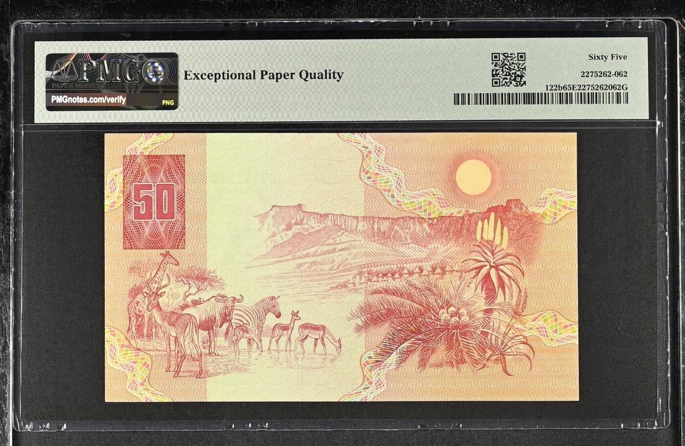 收藏联盟Quantum Auction 第372期拍卖  南非1990年50兰特 PMG65 号码无4 动物大迁徙