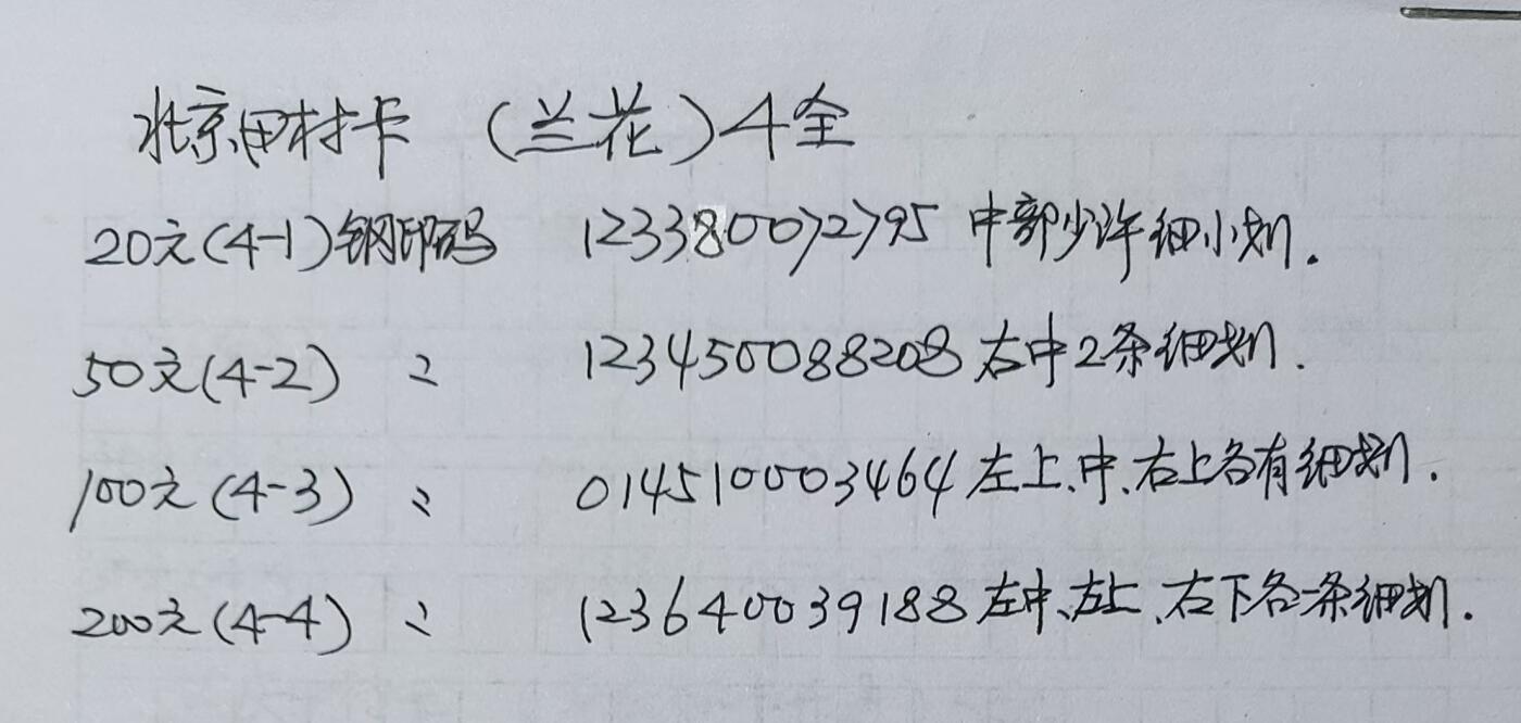 公藏第15期裸卡拍卖 北京田村卡（兰花）4全。品相，钢印码见图。