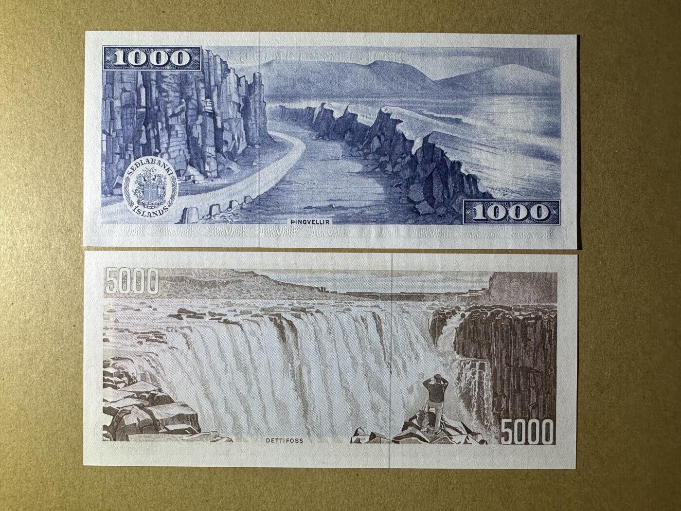 《张总收藏》165期-周日外币超精品 冰岛1000、5000克朗2张 UNC 1961年