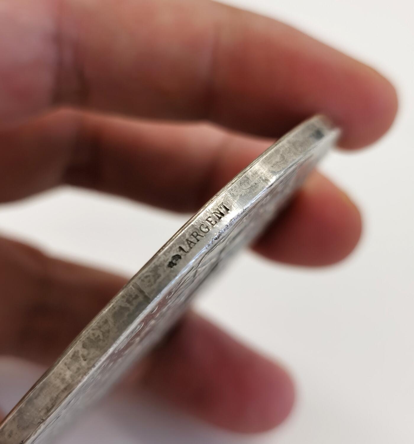 博洋堂“长夏未央”8月精品专场暨第089期（全场包邮） 1895年法国汽车俱乐部云霄飞车银章（H.K原盒），Dupuis作品，68.5*3.3mm，126.4g，H.K为授予者的首字母，稀见，边铭丰饶角+1ARGENT