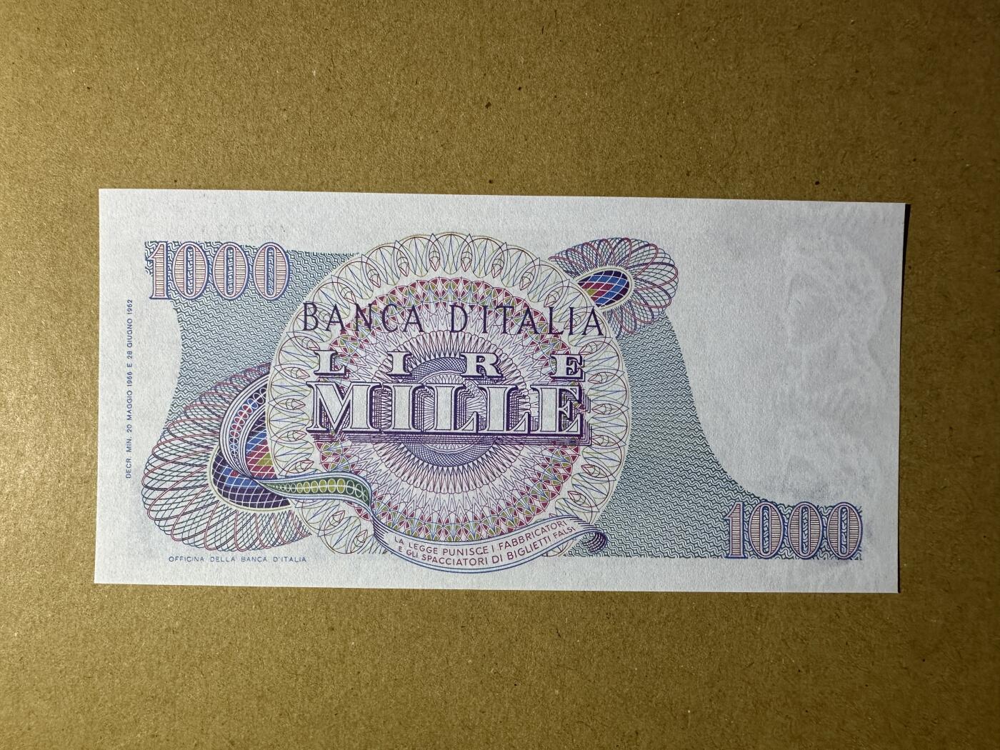 《张总收藏》165期-周日外币超精品 意大利1000里拉 UNC 1966年 意大利歌剧作曲家威尔第