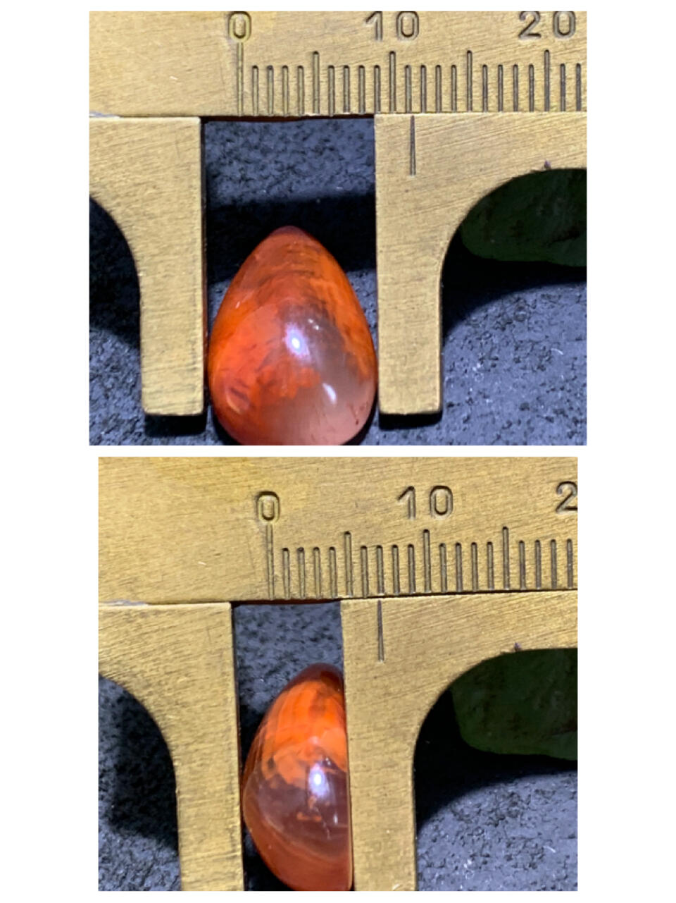精美冰飘柿子红火焰纹南红玛瑙水滴形戒面一个，