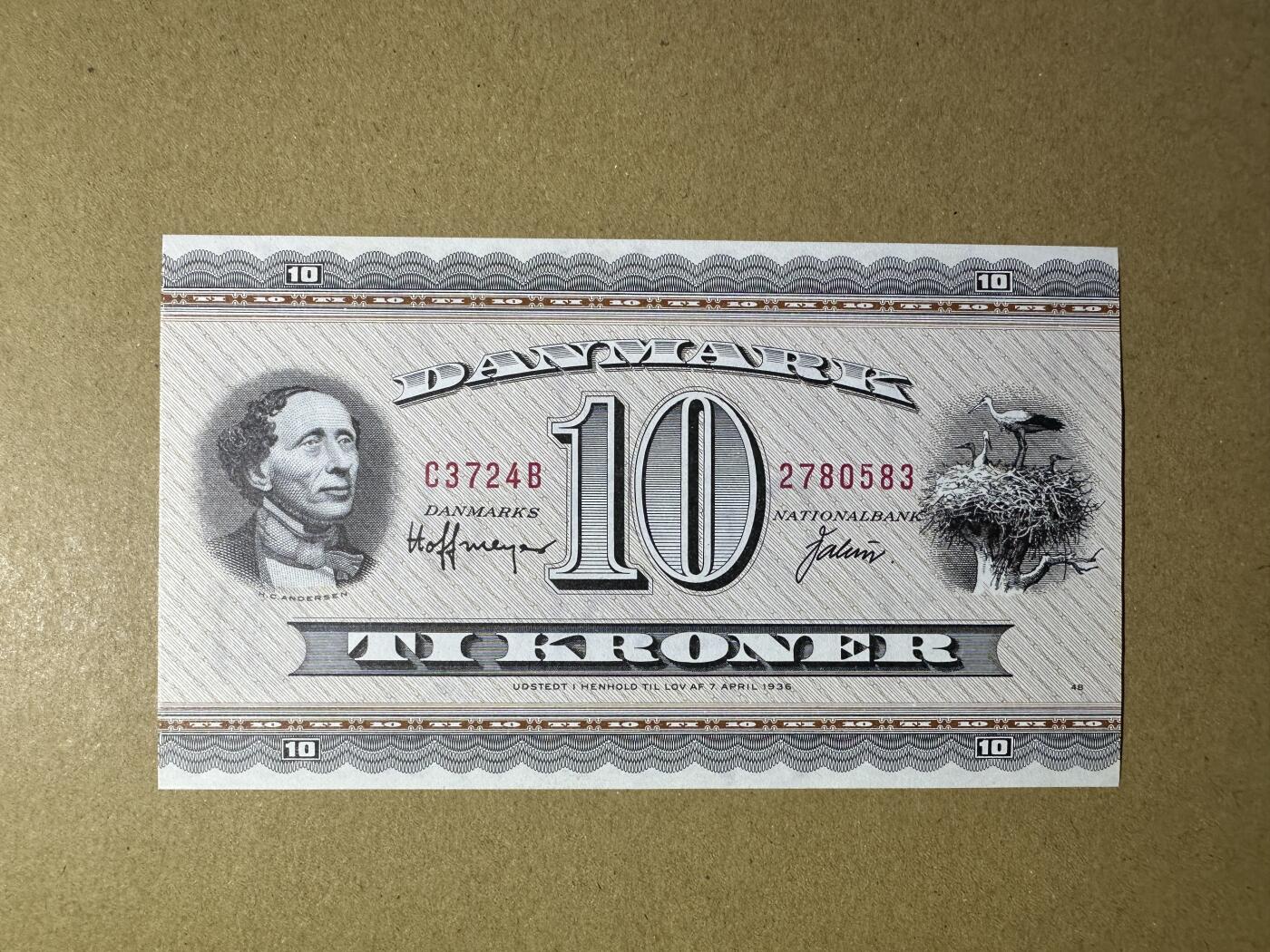 《张总收藏》165期-周日外币超精品 丹麦10克朗 UNC- 1972年安徒生 局部荧光
