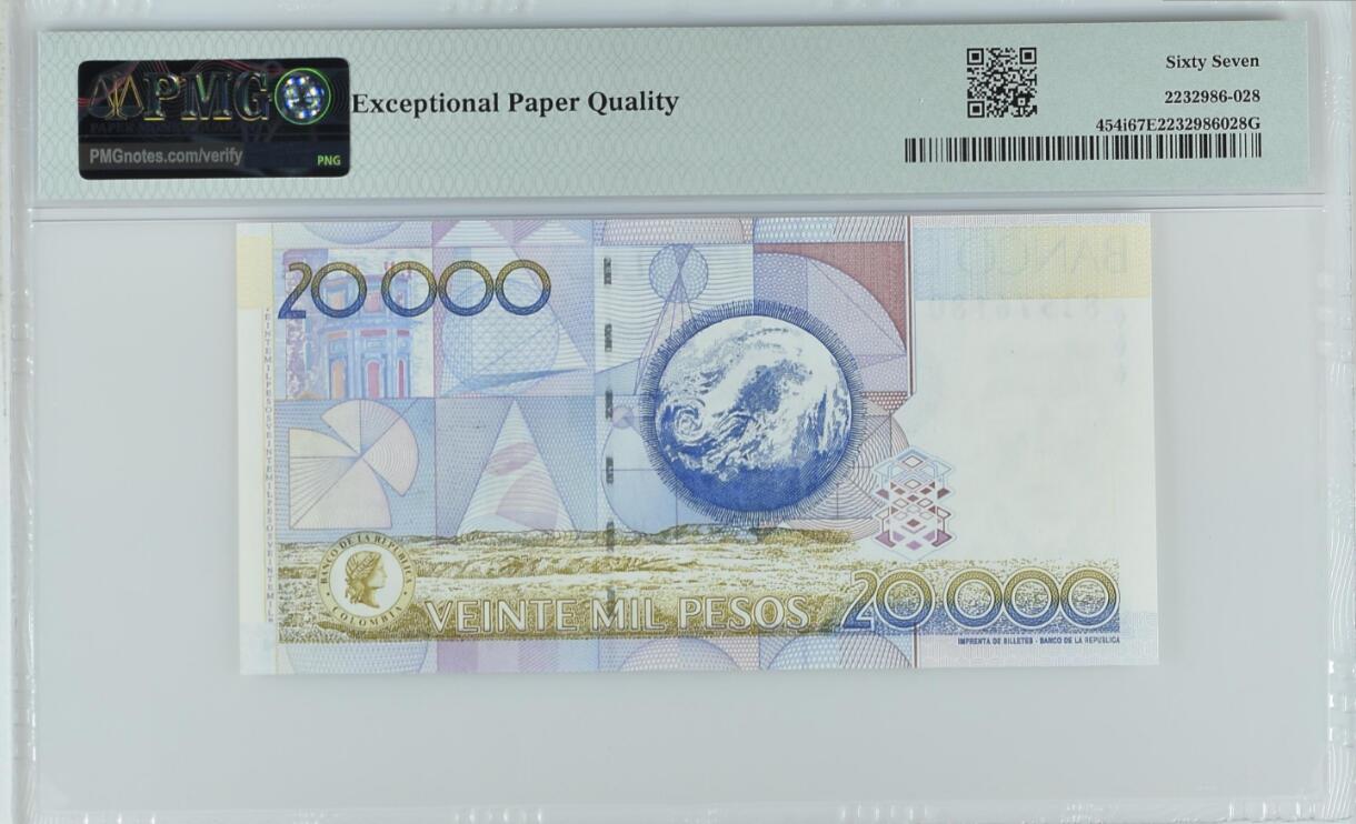 《张总收藏》165期-周日外币超精品 哥伦比亚2004年20000比索PMG67E冠军分无4 Pick#454i 天文学家胡里奥·加拉维托·阿尔梅罗，他名字命名月球背面的加拉维托环形山，流浪地球