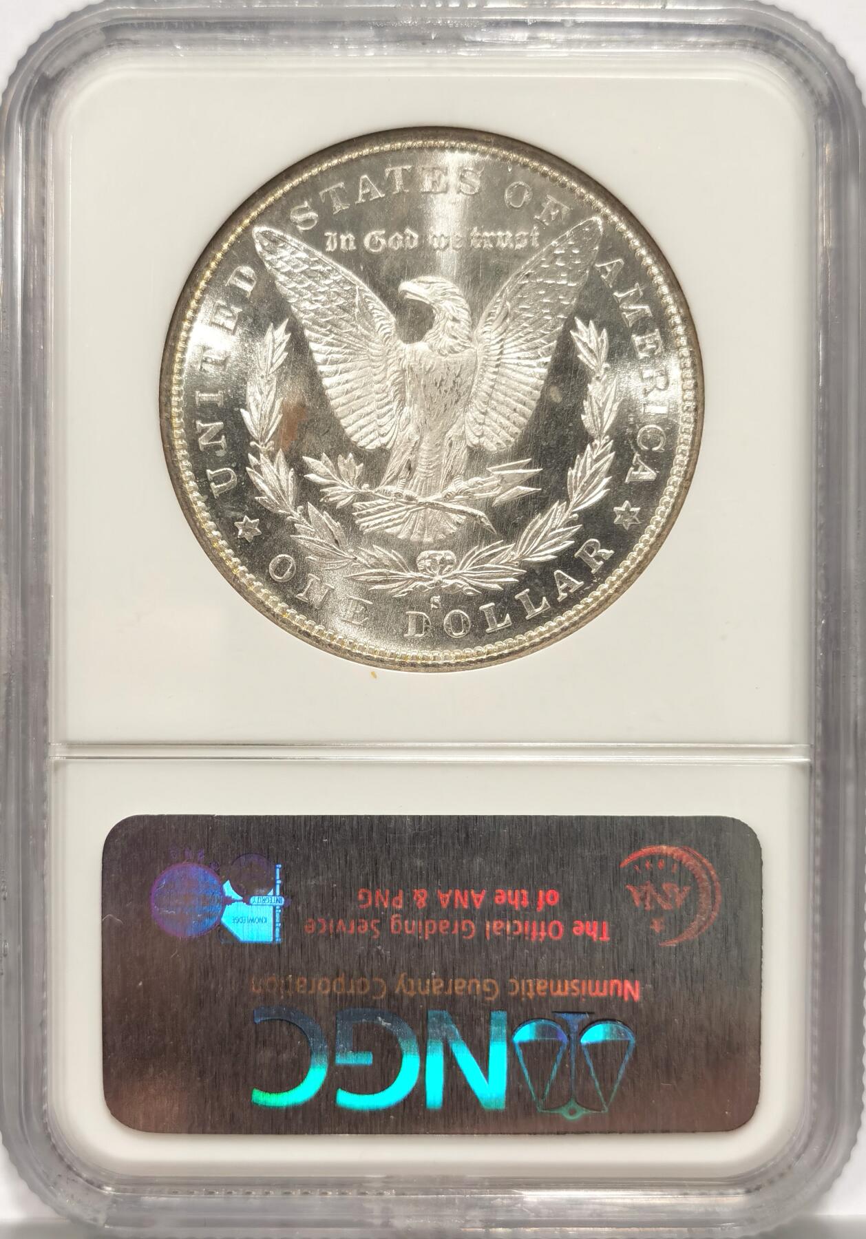 博洋堂“长夏未央”8月精品专场暨第089期（全场包邮） NGC MS65 美国1880年S版摩根大银币，经典老盒，底板初铸镜面感