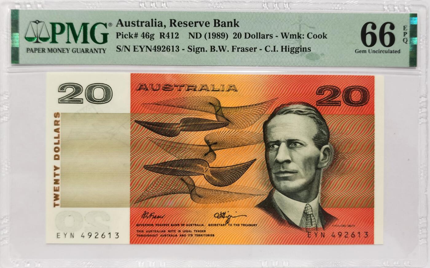 博洋堂“长夏未央”8月精品专场暨第089期（全场包邮） 澳大利亚1989年20元  PMG66EPQ 王牌飞行员史密斯