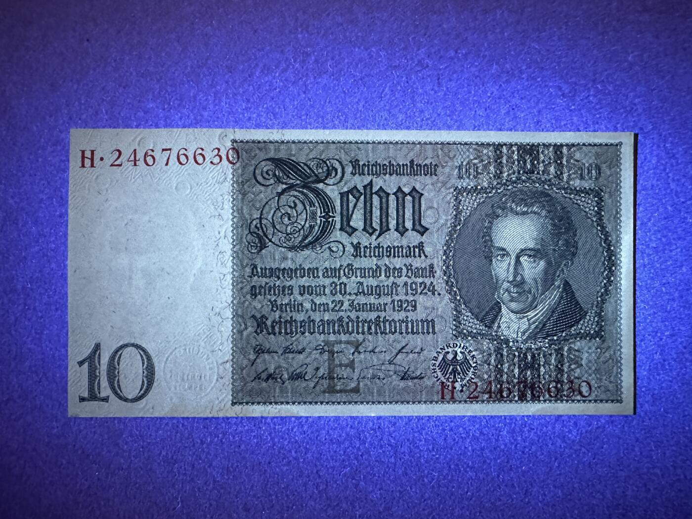 《张总收藏》165期-周日外币超精品 德国10马克 UNC 1929年老纸币 边缘轻微泛黄