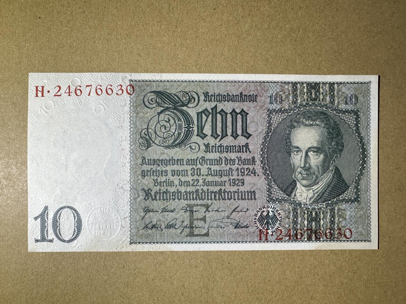 《张总收藏》165期-周日外币超精品 德国10马克 UNC 1929年老纸币 边缘轻微泛黄