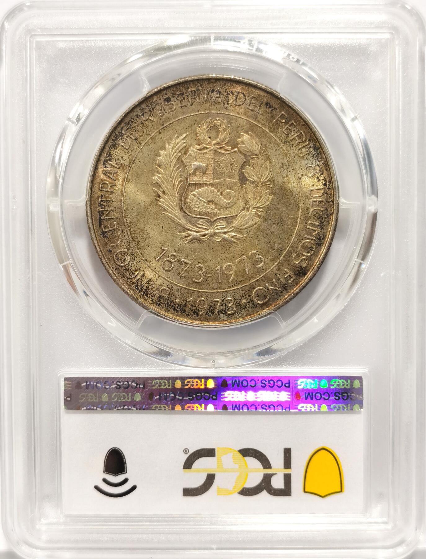 博洋堂“长夏未央”8月精品专场暨第089期（全场包邮） PCGS MS67 秘鲁1973年日本贸易百年纪念100索尔银币，极美黄油彩，PCGS最高分！