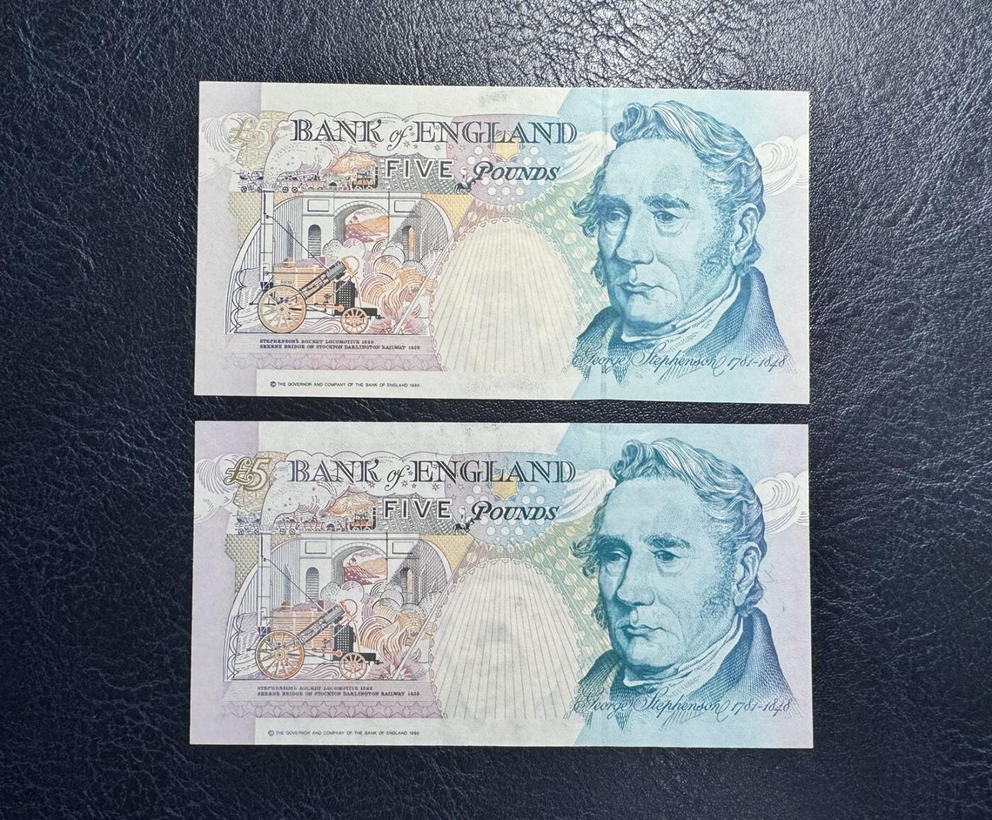 收藏联盟Quantum Auction 第372期拍卖  英国1990年版5镑皇冠版 品相UNC 号码无4 A03冠稀少签名 轻微潮版