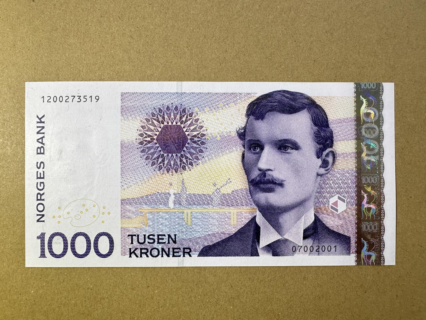 《张总收藏》165期-周日外币超精品 挪威1000克朗 UNC 2001年首发年 挪威表现主义画家爱德华·蒙克 无4