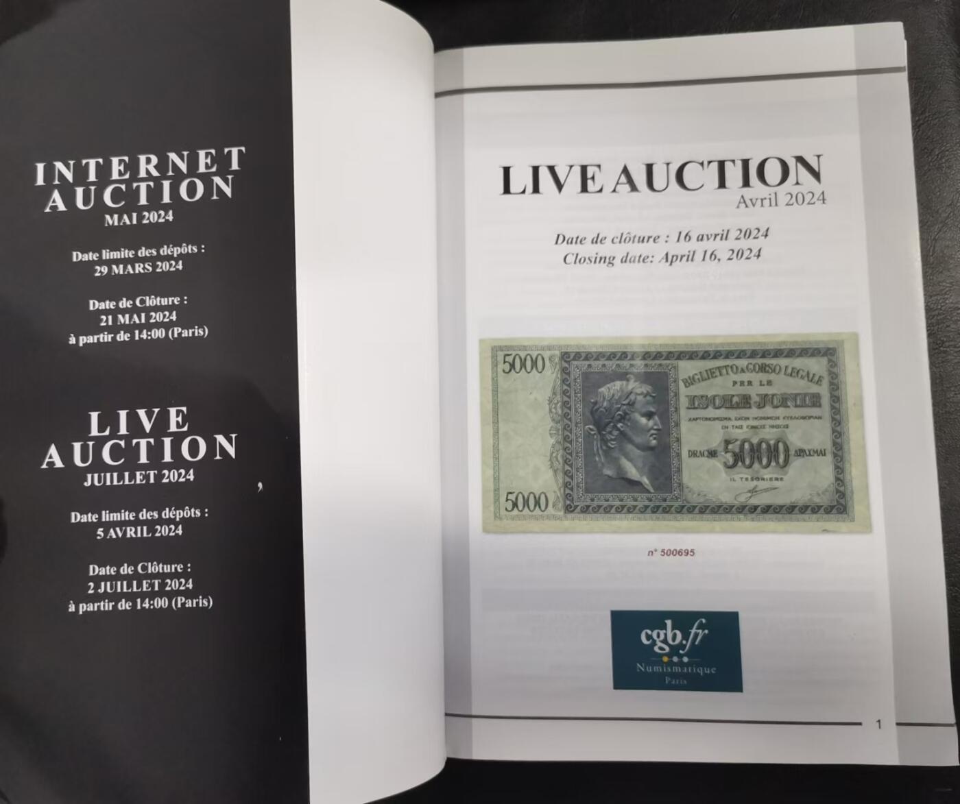 《张总收藏》165期-周日外币超精品 (Live Auction法国cgb.fr印刷，原装进口9成新)法属&世界纸币目录2024年4月版