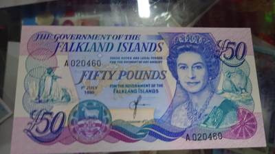 【世界钱币】精选微拍第132期暨2024年第43期  各类库存杂货 1990年福克兰群岛50元 全新绝品尾号460