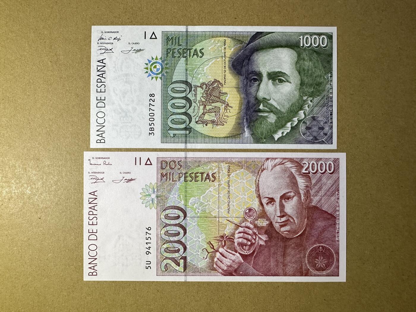 《张总收藏》165期-周日外币超精品 西班牙1000、2000比塞塔2张 UNC 1992年末版