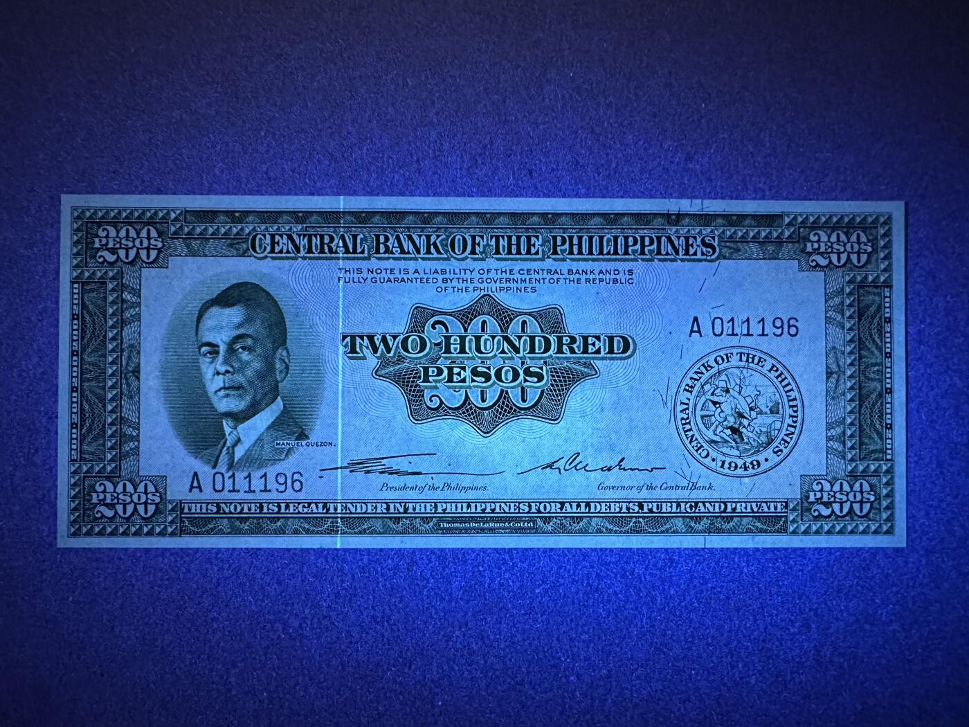 《张总收藏》165期-周日外币超精品 菲律宾200比索 UNC 1949年 A冠无47