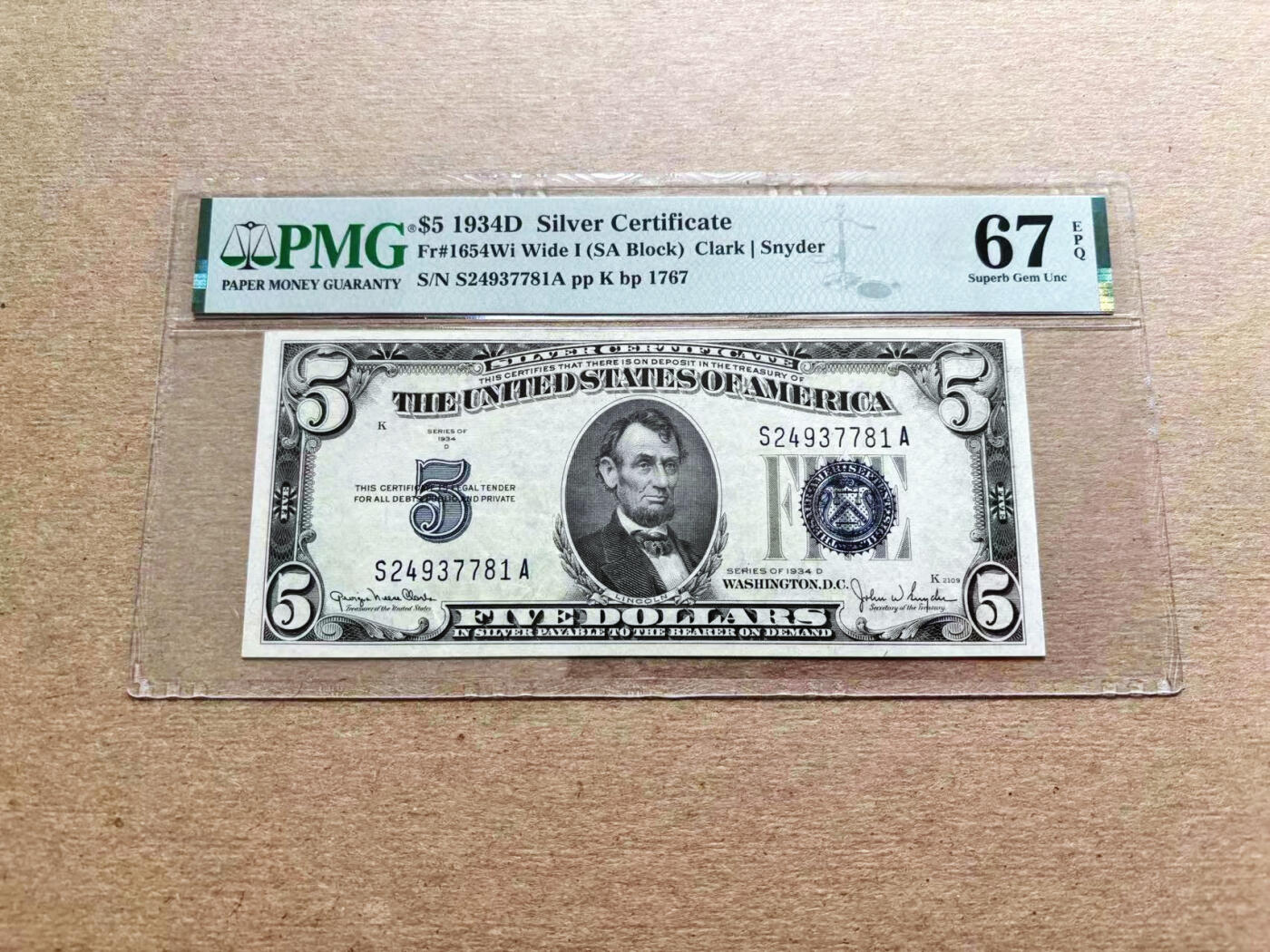 【Blue Auction】✨世界纸币精拍第536期【精】 美国 1934D 5美金 银币券 PMG67EPQ高分  