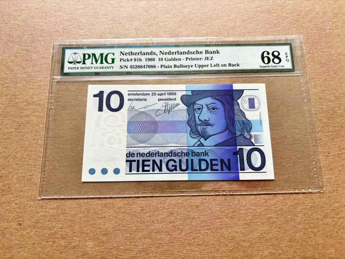 【Blue Auction】✨世界纸币精拍第536期【精】 【88尾】荷兰 1968年10盾 PMG68EPQ 超高分