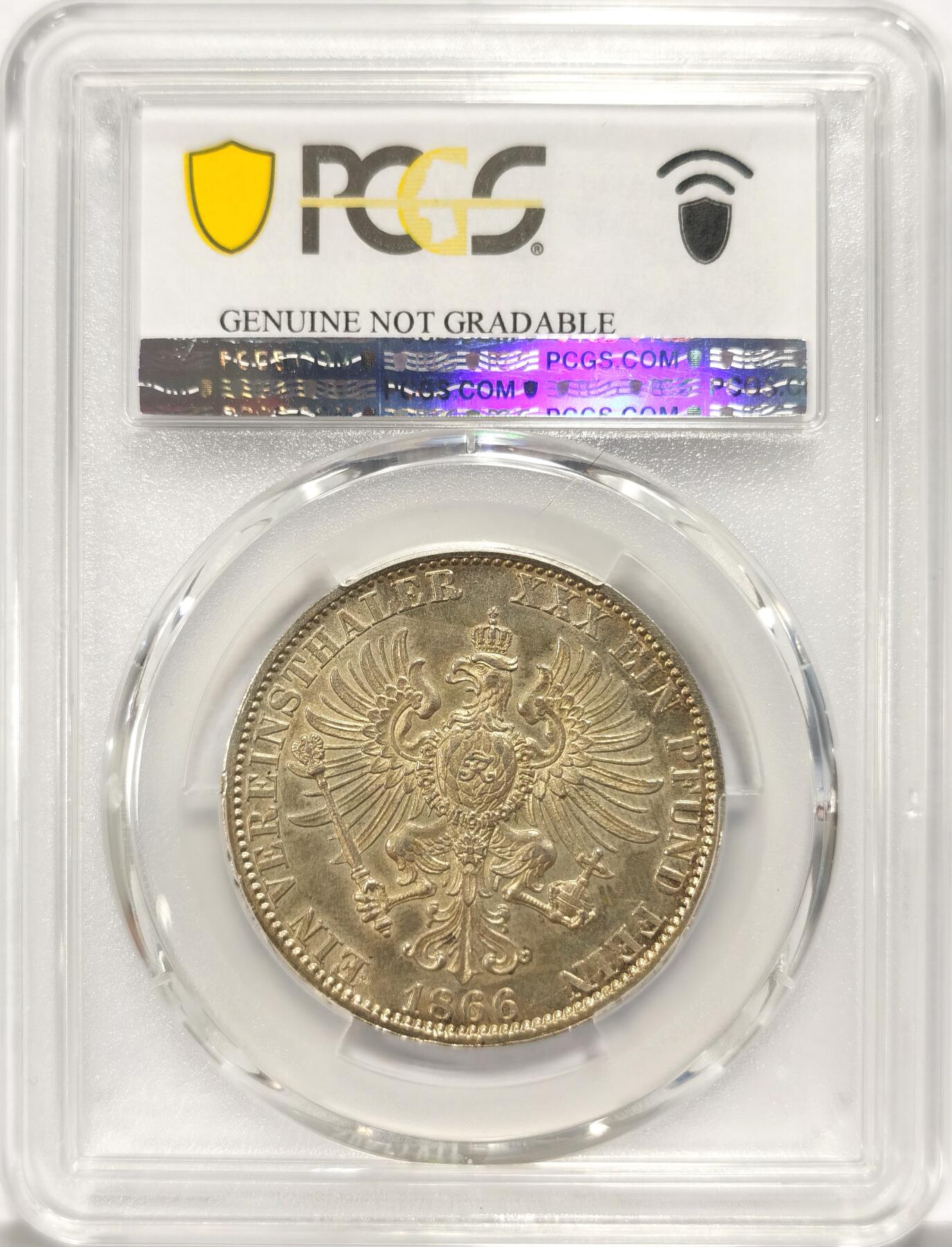 博洋堂“长夏未央”8月精品专场暨第089期（全场包邮） PCGS UNC Detail 德国普鲁士1866年战胜奥地利纪念泰勒 包浆均匀，没给分实在是严评了