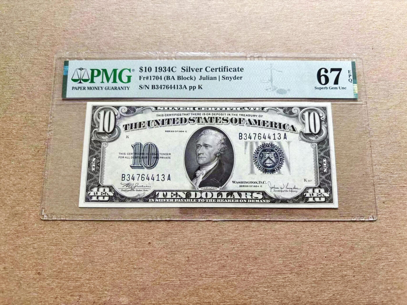 【Blue Auction】✨世界纸币精拍第536期【精】 美国 1934C 10美金 银币券 PMG67EPQ高分  