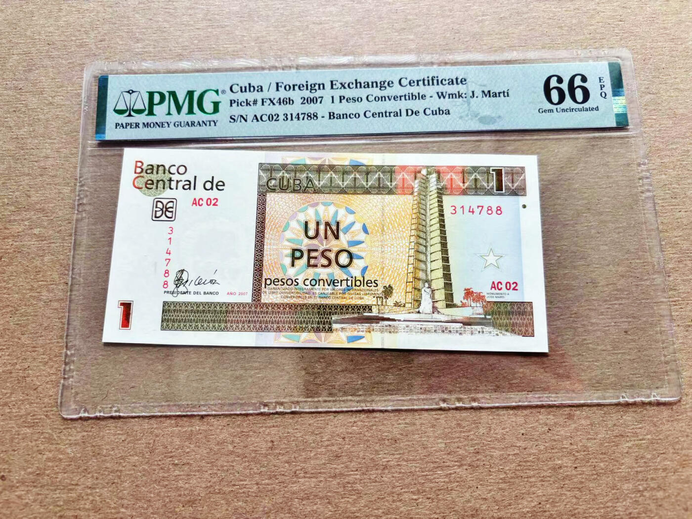 【Blue Auction】✨世界纸币精拍第536期【精】 【88尾】古巴 2007年1比索PMG66EPQ 外汇兑换券