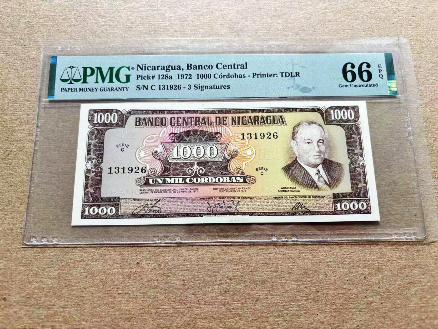 【Blue Auction】✨世界纸币精拍第536期【精】 【无47】尼加拉瓜 1972年1000科多巴  PMG66EPQ 