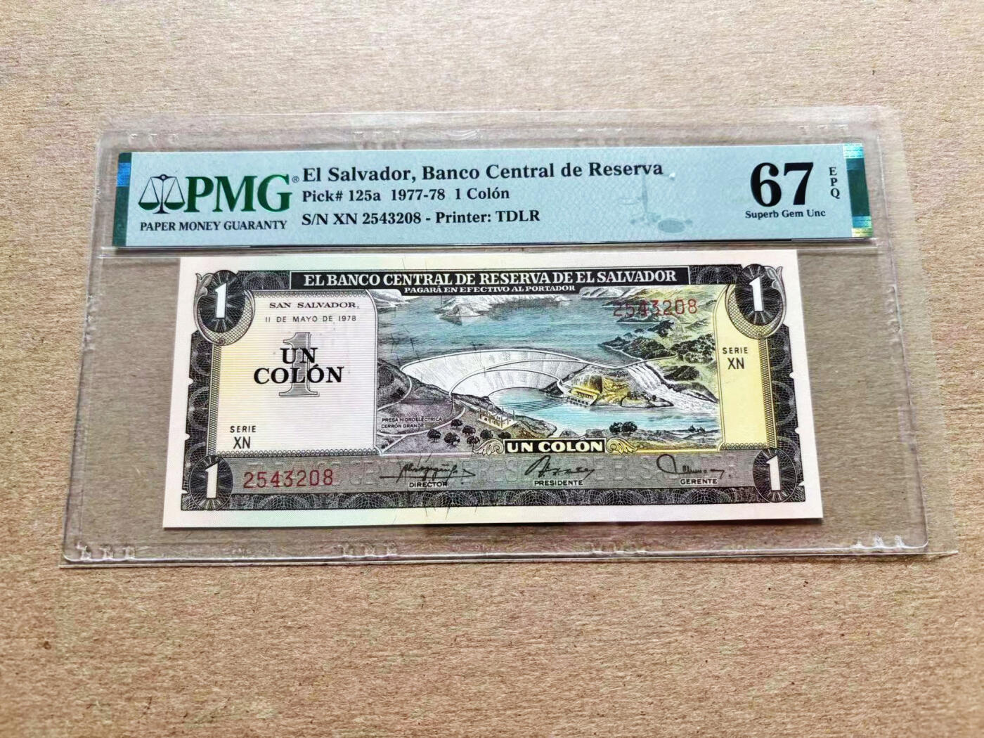【Blue Auction】✨世界纸币精拍第536期【精】 萨尔瓦多 1977-78年1克朗 PMG67EPQ高分  