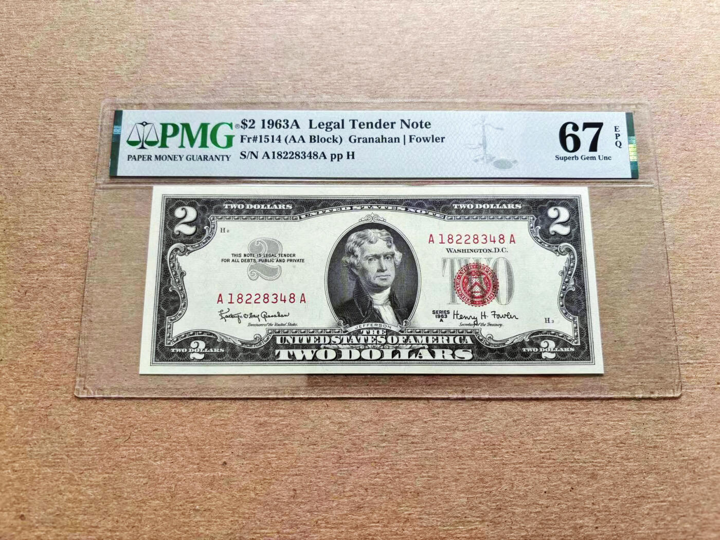【Blue Auction】✨世界纸币精拍第536期【精】 【AA】美国 1963A  2美金  PMG67EPQ 高分