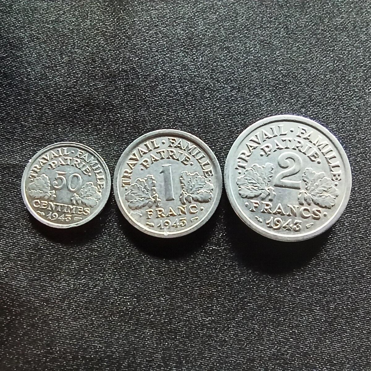 邮泉阁限时拍卖第十四场 各国硬币专场（拍卖结束后请付邮费，存留时间过长需全部邮寄） 二战法国1943年3枚