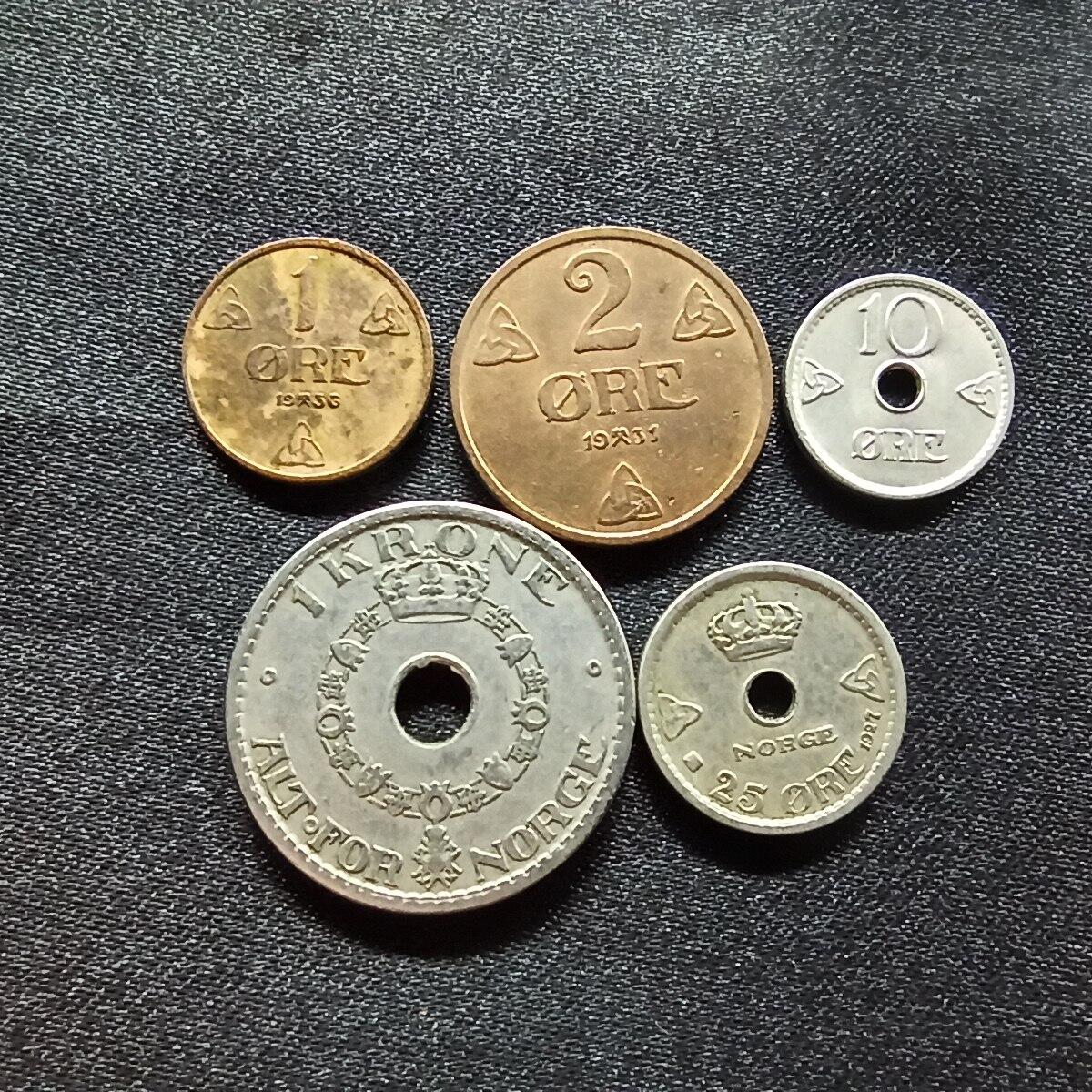 邮泉阁限时拍卖第十四场 各国硬币专场（拍卖结束后请付邮费，存留时间过长需全部邮寄） 挪威哈康七世国王5枚