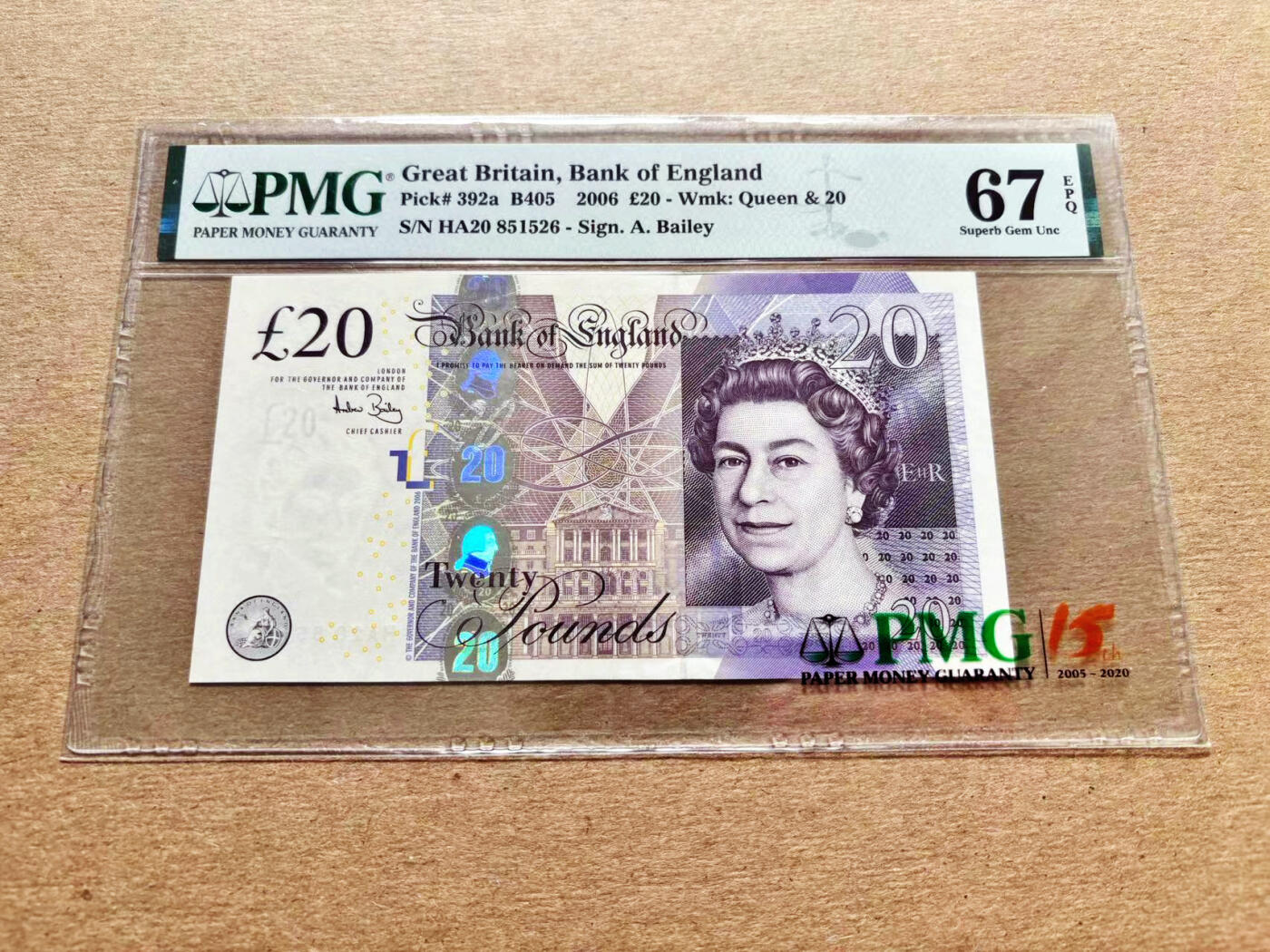 【Blue Auction】✨世界纸币精拍第536期【精】 【无47】英国 2006年20镑  PMG67EPQ 高分