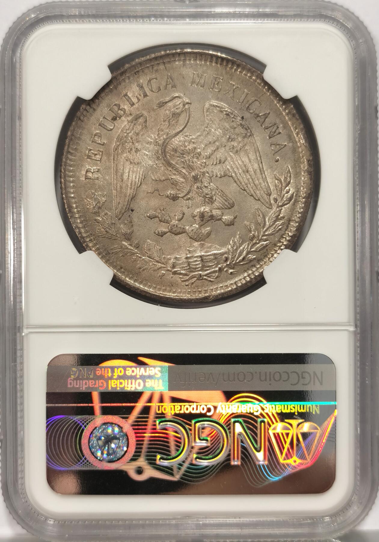 博洋堂“长夏未央”8月精品专场暨第089期（全场包邮） NGC MS64 墨西哥1904年ZS FM直边鹰洋，较稀少的直边版别，数量少于后期花边。此枚原光原味，细节压印清晰，64分并列冠军分，是直边鹰洋填空必备的版别