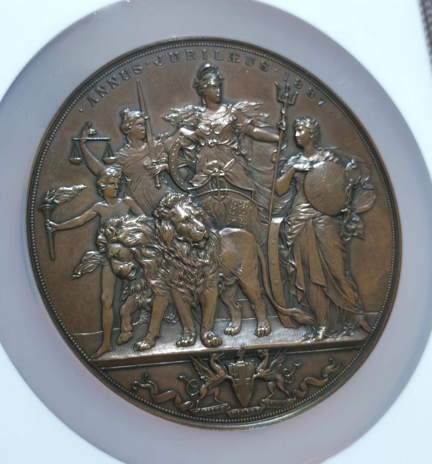 博洋堂“长夏未央”8月精品专场暨第089期（全场包邮） 1887年英国铜章 伦敦金融城铜章 维多利亚50年（Golden Jubilee 金禧）纪念铜章，80㎜，A.Scharff 安东·沙夫作品 难得好品 收藏佳品 NGC MS64