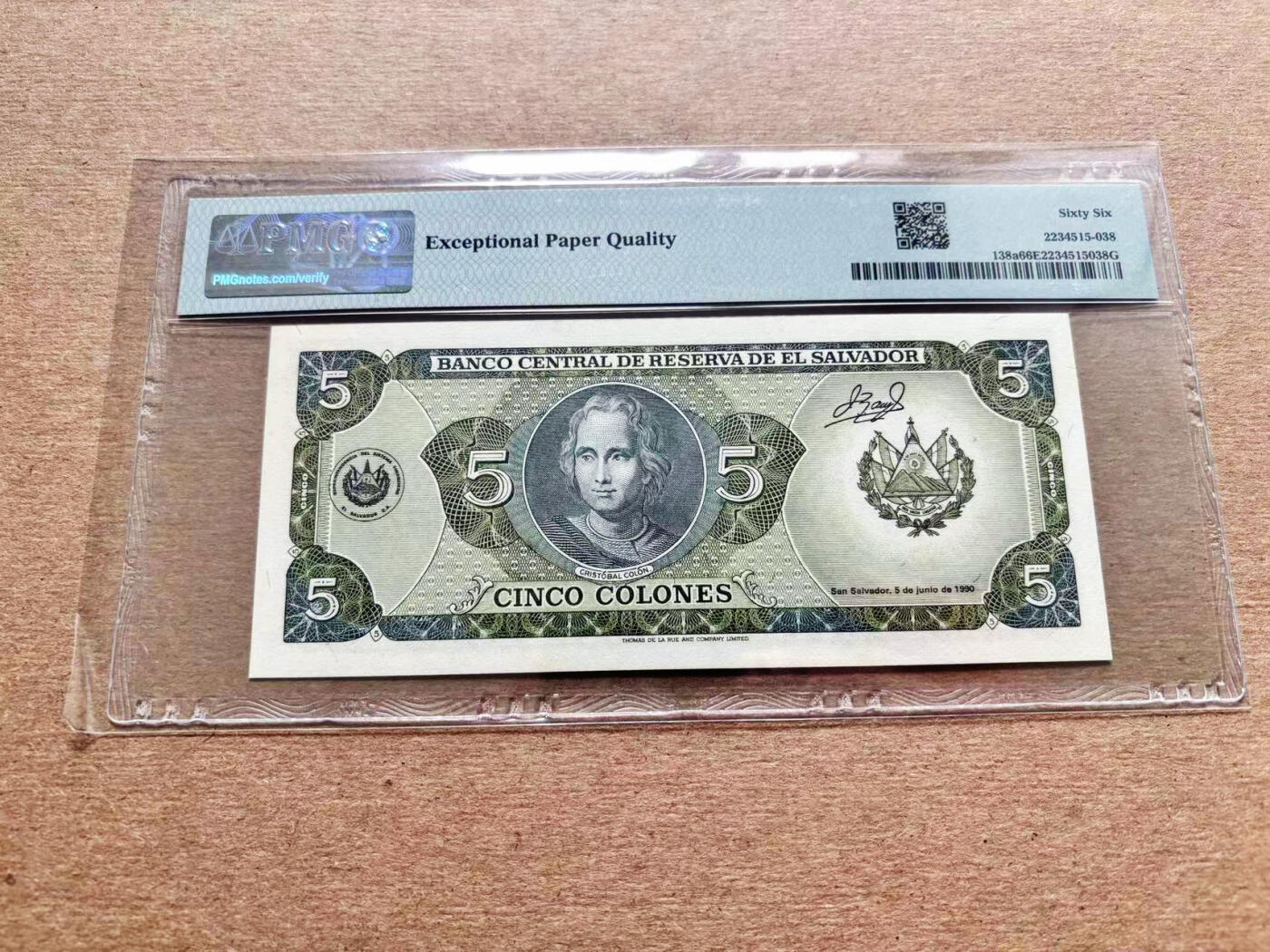 【Blue Auction】✨世界纸币精拍第536期【精】 萨尔瓦多 1990年5克朗 PMG66EPQ 