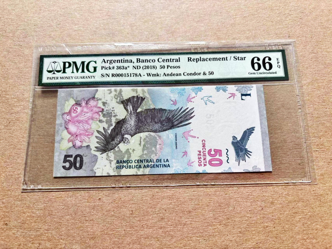 【Blue Auction】✨世界纸币精拍第536期【精】 【补号】阿根廷 2018年50比索 PMG66EPQ 
