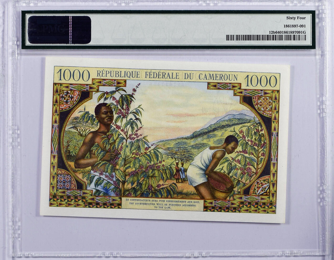 【Blue Auction】✨世界纸币精拍第536期【精】  【仅3张更高分】喀麦隆 1962年1000法郎 PMG64 无背标老壳 经典摘可可 法属风精美 