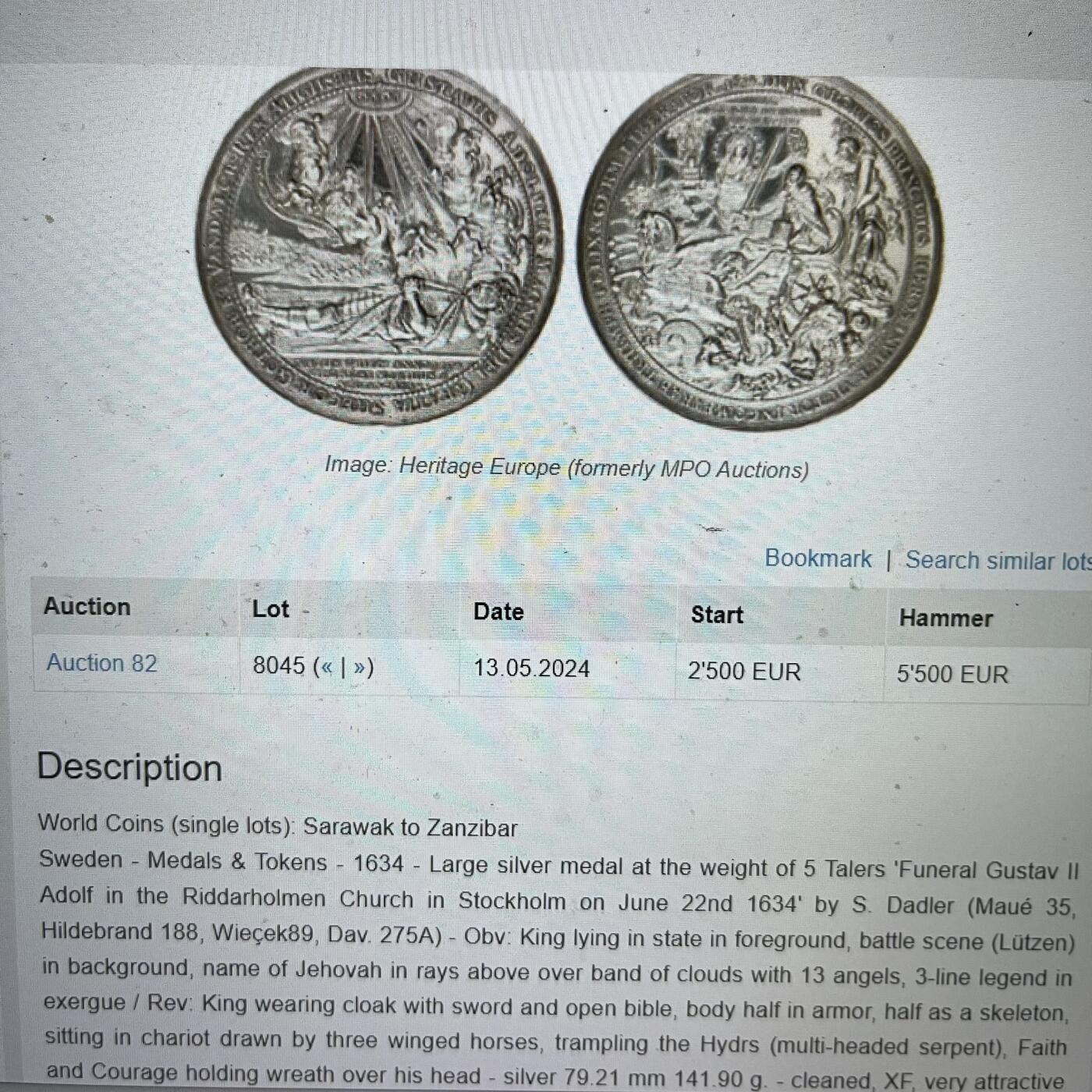 NGC-AUD 1634瑞典古斯塔夫二世之死纪念大银章