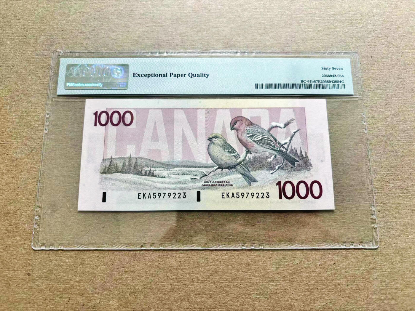 【Blue Auction】✨世界纸币精拍第536期【精】    【冠军分】加拿大 1988年1000元 PMG67EPQ高分 最高值 女王 精美 松蜡嘴鸟