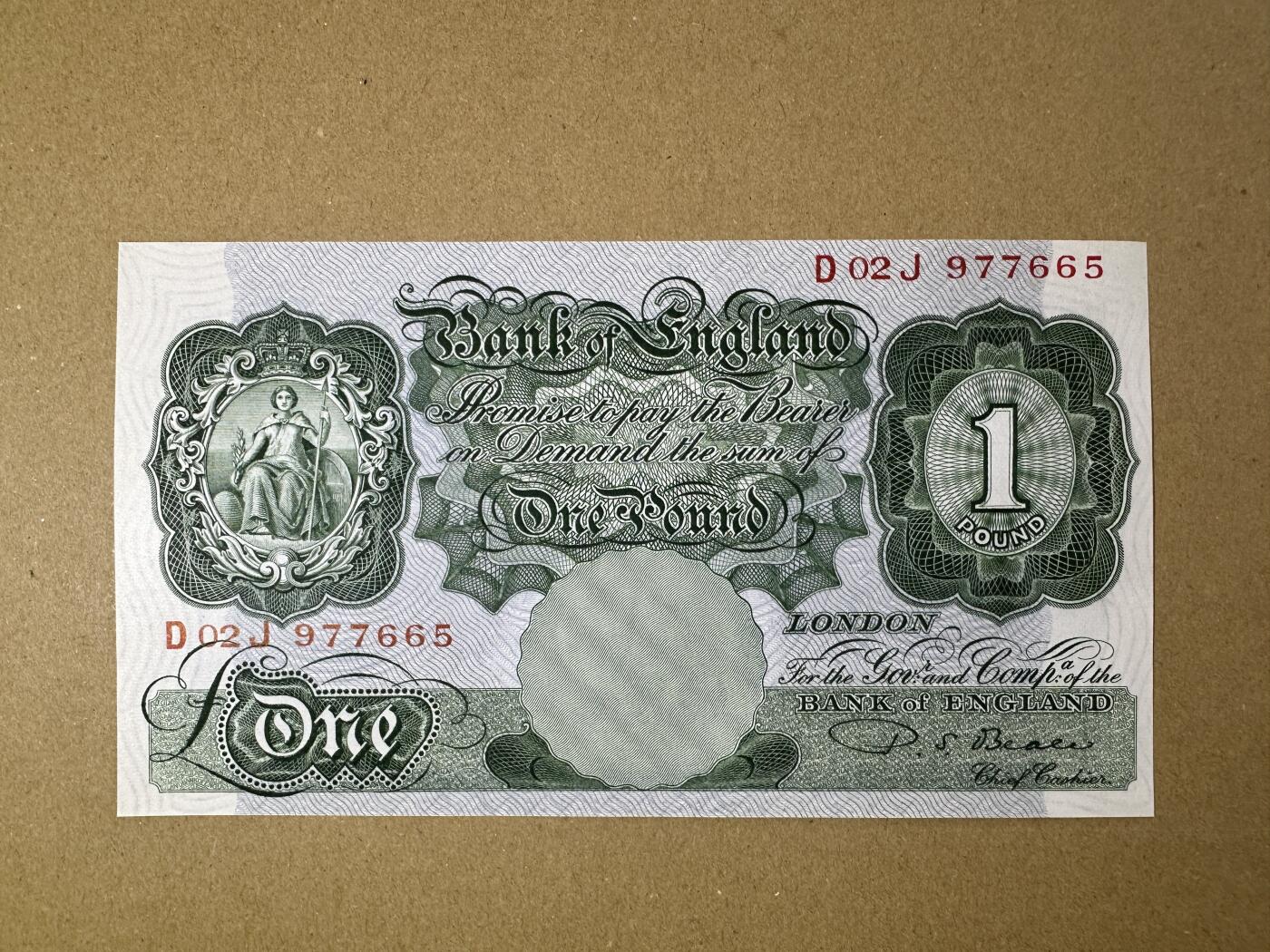 《张总收藏》165期-周日外币超精品 英格兰1镑 UNC A序列 背面有一处荧光 无4