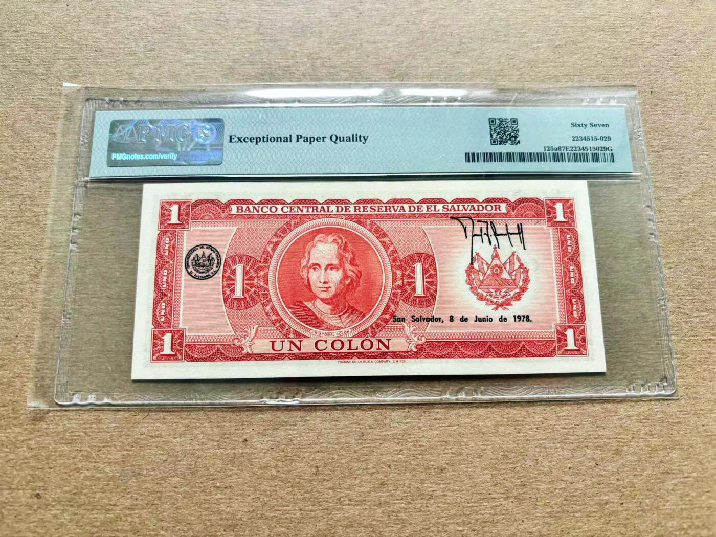 【Blue Auction】✨世界纸币精拍第536期【精】 萨尔瓦多 1977-78年1克朗 PMG67EPQ高分  